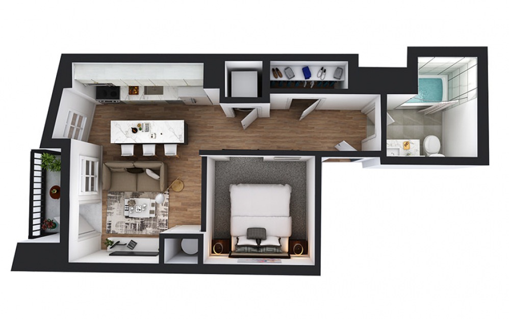 A1 - 1 bedroom floorplan layout with 1 bath and 538 square feet.