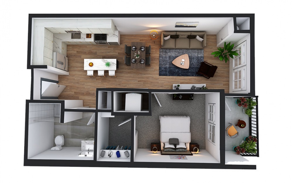 A13 - 1 bedroom floorplan layout with 1 bath and 766 square feet.