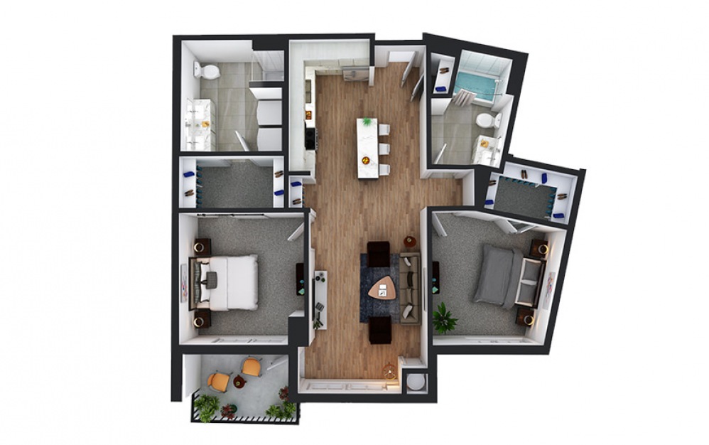 C11 - 2 bedroom floorplan layout with 2 baths and 1133 square feet.