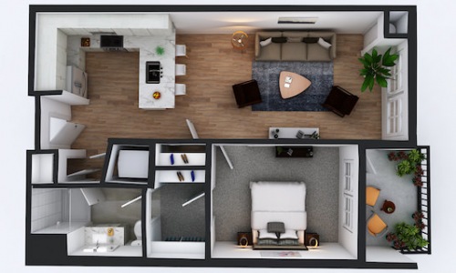 1 Bedroom Floorplan 3d