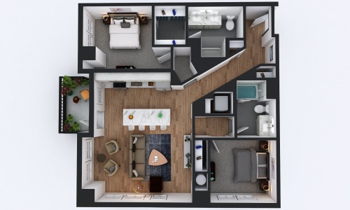 2 Bedroom Floorplan 3d